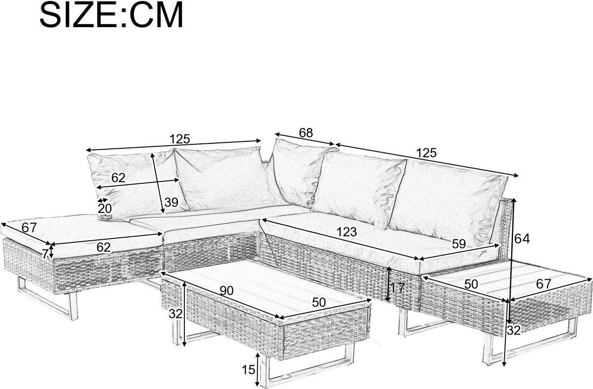 Merax Polyester rotan set - tuinset zithoek sofa lounge thumbnail 4