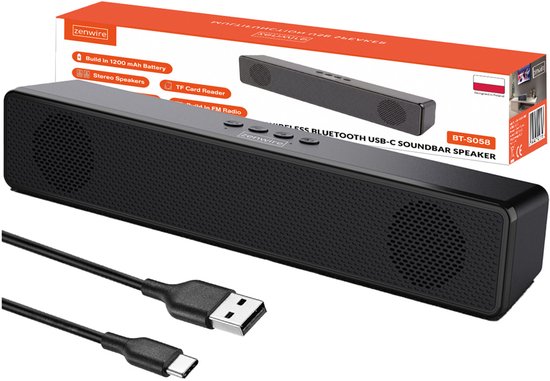 Bluetooth Mini Soundbar Zenwire Draagbare Speaker met FM-radio, USB, microSD, AUX, Oplaadbare Batterij