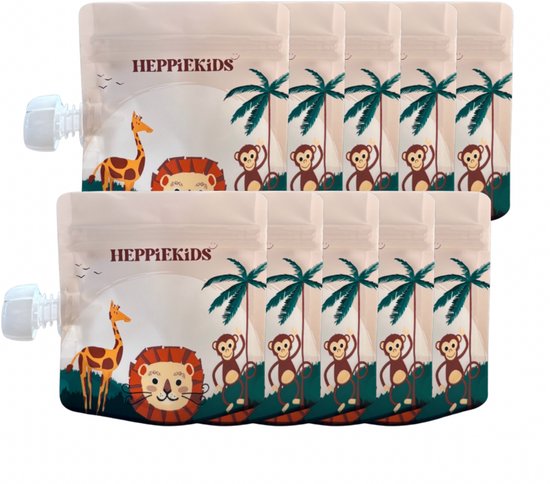 Heppiekids® Herbruikbare Knijpzakjes - 10 stuks - BPA-vrij - Lekvrij - Voor Babyvoeding, Snacks & Knijpfruit - Hervulbaar & Duurzaam - Squeeze pouch