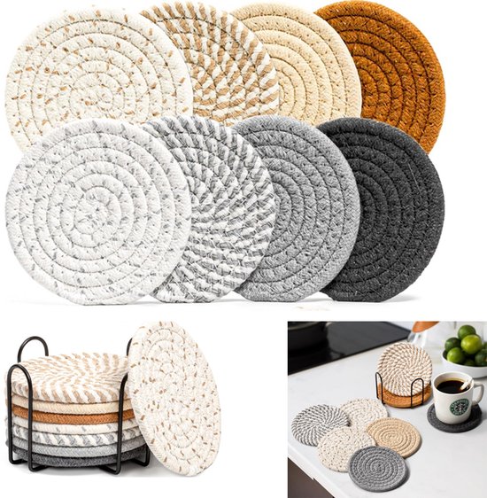 Placemats en onderzetters set ROSELLA grijs Jute Katoen Placemats en onderzetters set ROSELLA grijs Jute Katoen