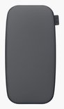 Donkergrijze powerbank met een gestroomlijnd, ovaal ontwerp.