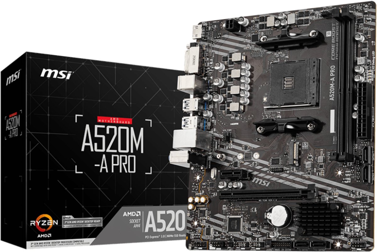 MSI A520M-A PRO moederbord AMD A520 Socket AM4 micro ATX