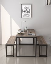 Bealife TB43 Eetkamerset Keukentafel en 2 Bank voor 4 personen - 4-Delige Eettafelset voor Kleine Ruimtes Appartement - Grijs
