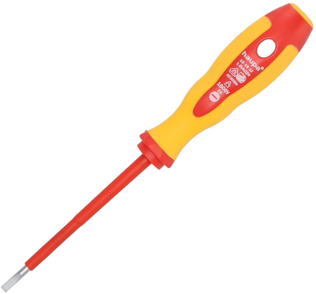 Haupa VDE geïsoleerde Sleufschroevendraaier 4 x 1,0 x 100 mm - 1000V - Kling is vervaardigd uit gehard, gestraald molybdeen-vanadiumstaal - 2-componenten handgreep van PP/TPE