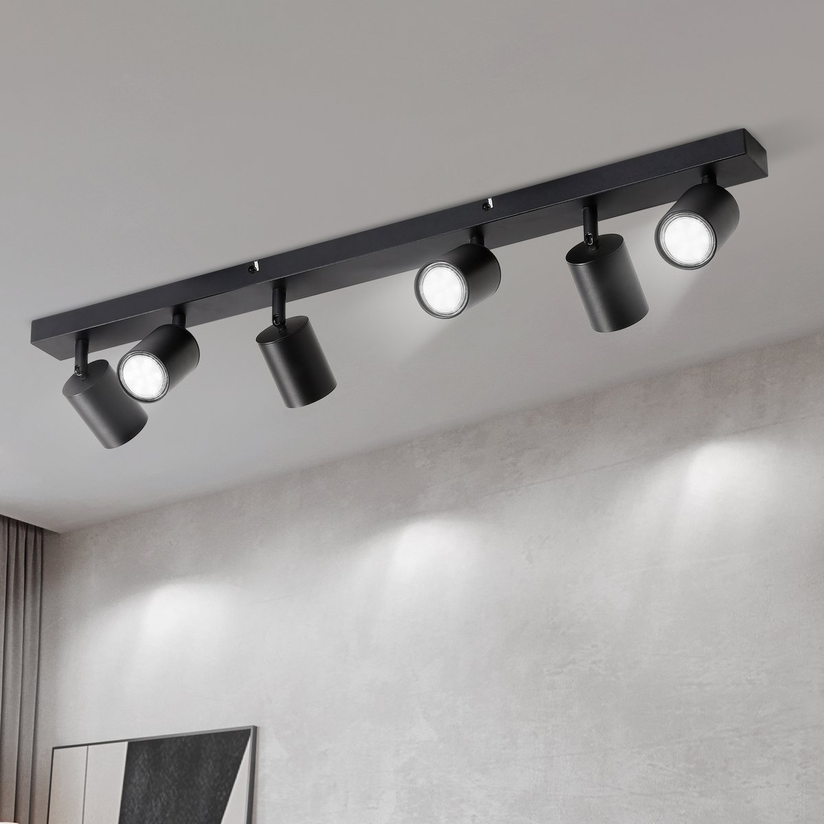 NETTLIFE Plafondlamp - 6-lichts - GU10 Fitting - Modern Plafondspot - Zwart - Opbouwspot 76,5cm - IP20 - zonder gloeilamp