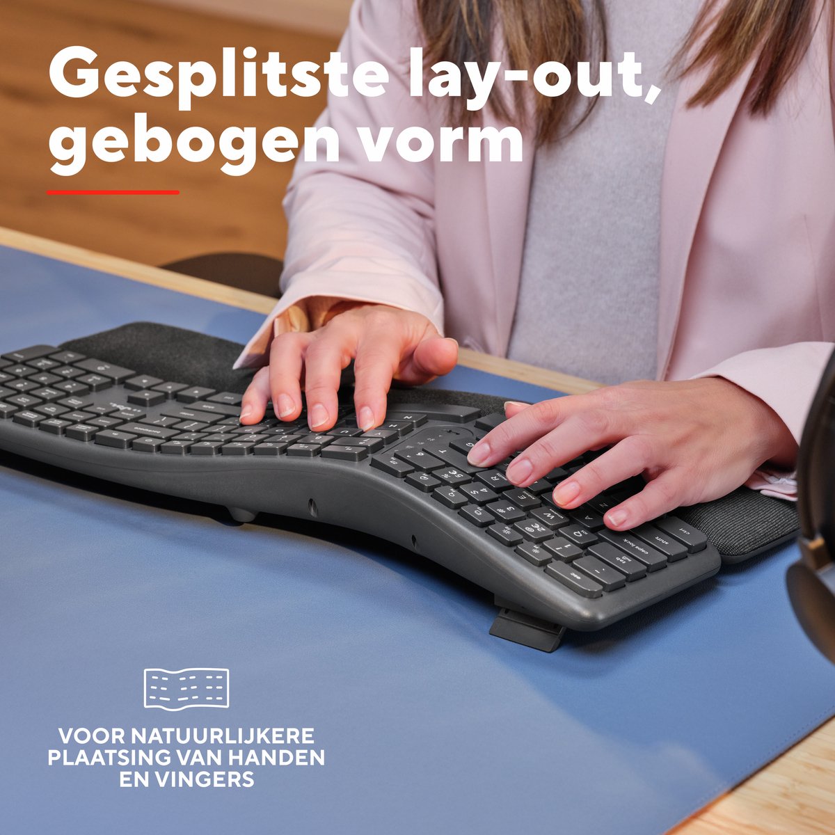 Trust Keyra - Ergonomisch Draadloos Toetsenbord - Split Lay-out - Stille Toetsen - Full-size Numpad - Qwerty US - Zwart thumbnail 4