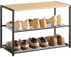 ACAZA Schoenenrek - 2 Lagen - 6 tot 8 Paar Schoenen - 43 x 63 x 30 cm - Metaal met Hout - Lichte Eik Kleur