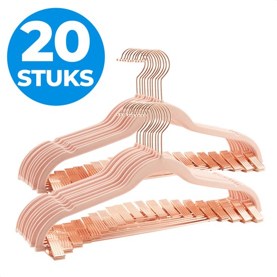 Cintres en velours - ACAZA - Set de 20 Cintres - Antidérapants - avec Crochet rotatif et épingles à pantalons - Gain de place - Rose