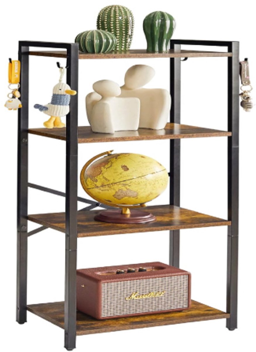 Boekenkast - 4 verdiepingen opbergrek - plantenrek - opbergrek met stalen frame - voor woonkamer - kantoor - werkkamer - hal - industriÃ«le stijl - rustiek bruin