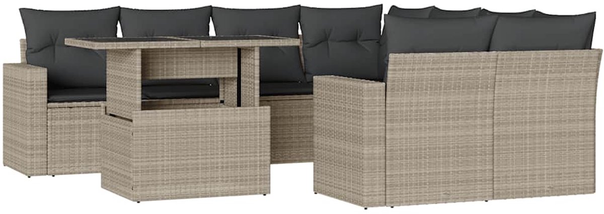 9-delige Loungeset poly rattan lichtgrijs met kussens - Tuinmeubels - Pe Rattan