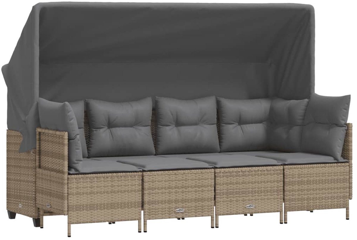 The Living Store 5-delige Loungeset met kussens poly rattan beige - Loungebank - Lounge Set - Tuinset - Buitendecoratie - Tuinmeubelset