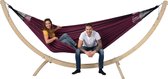 Hangmat met Standaard Familie 'Wood & Black Edition' Rose | Complete hangmatset | Bevestiging inclusief | 200 KG | 400 CM | Polycotton + Vurenhout (FSC® Mix) | 1% For The Planet | Tropilex