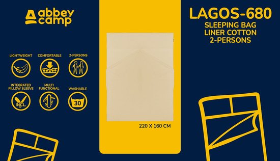 Abbey Camp Lakenzak - Katoen - 2 persoons - Ca. 220 x 160 cm van Abbey Camp — afbeelding 3