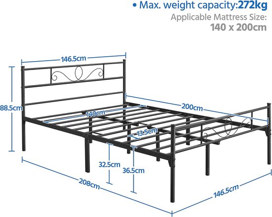HOJINLINERO Metalen Bedframe Single met hoofdeinde HOJINLINERO Metalen Bedframe Single met hoofdeinde