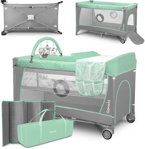 Lionelo Flower Campingbedje - 2in1 - Meegroeibed - Co-sleeper - LockGuard - draagtas - Reisbedje/Box - Praktische Zij-Ingang met Ritssluiting - Hoogwaardige Schuimmatras - Snel Opvouwsysteem - Multifunctionele Box en Reiswieg