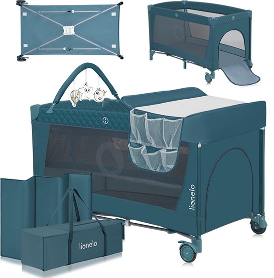 Lionelo Flower Campingbedje - 2in1 - Meegroeibed - Co-sleeper - LockGuard - draagtas - Reisbedje/Box - Praktische Zij-Ingang met Ritssluiting - Hoogwaardige Schuimmatras - Snel Opvouwsysteem - Multifunctionele Box en Reiswieg