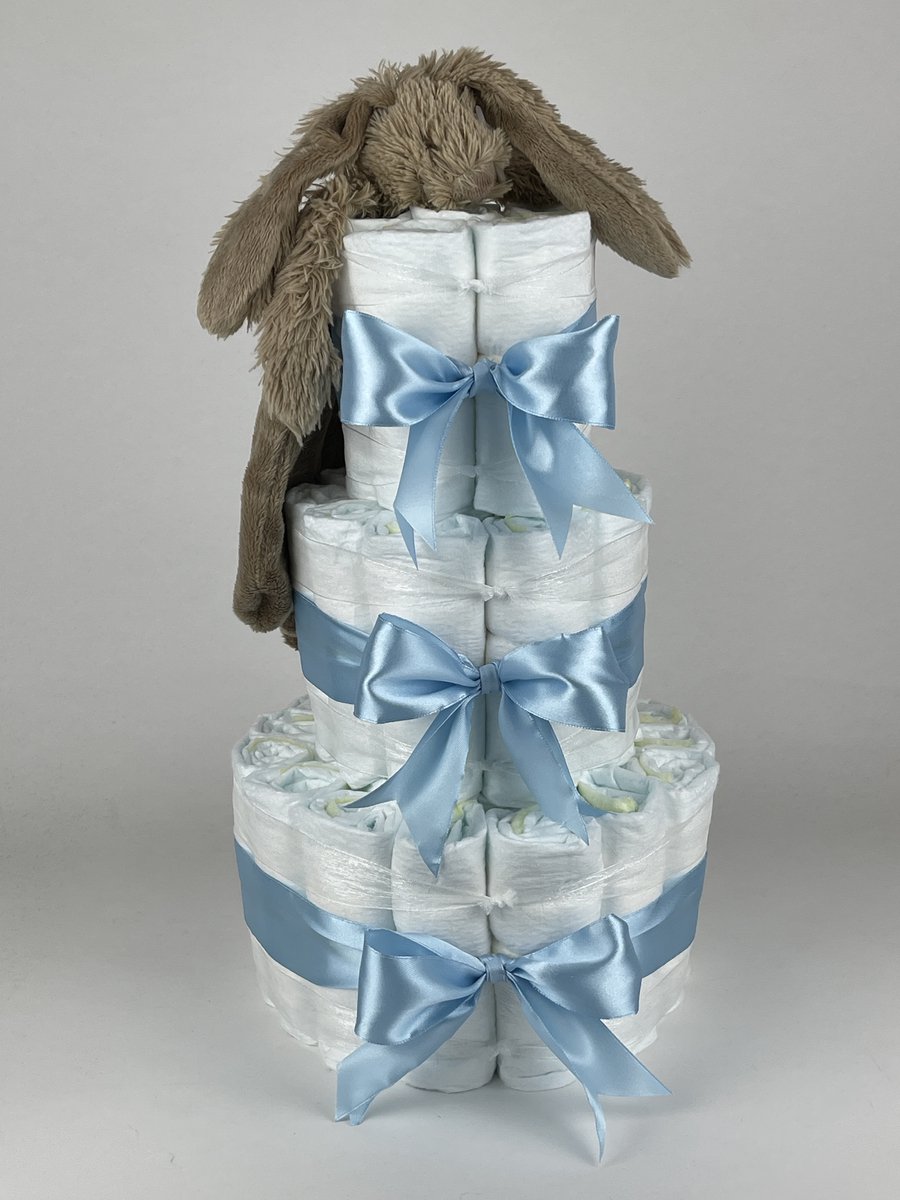 Chouette-Chouette | Luiertaart Jongen | Kraamcadeau | Geboorte Jongen | Babyshower | Tuttle Konijn Richie Clay bruin - Blauw