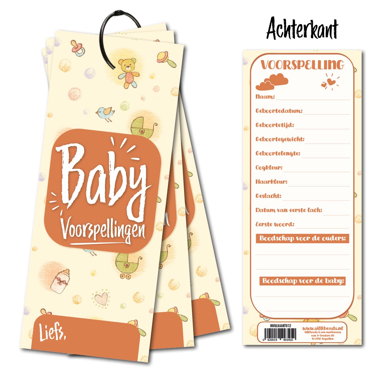 Invulkaart Baby voorspellingen - Invulkaarten set van 15 stuks - met sluitring - invulkaartjes om af te geven - Babyshower