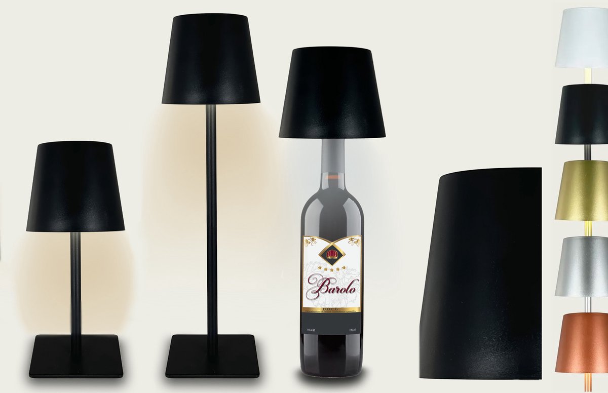 Arca Draadloze Tafellamp NERO - LED - dimmable - geschikt voor buiten IP44 - incl fles adapter - giftbox