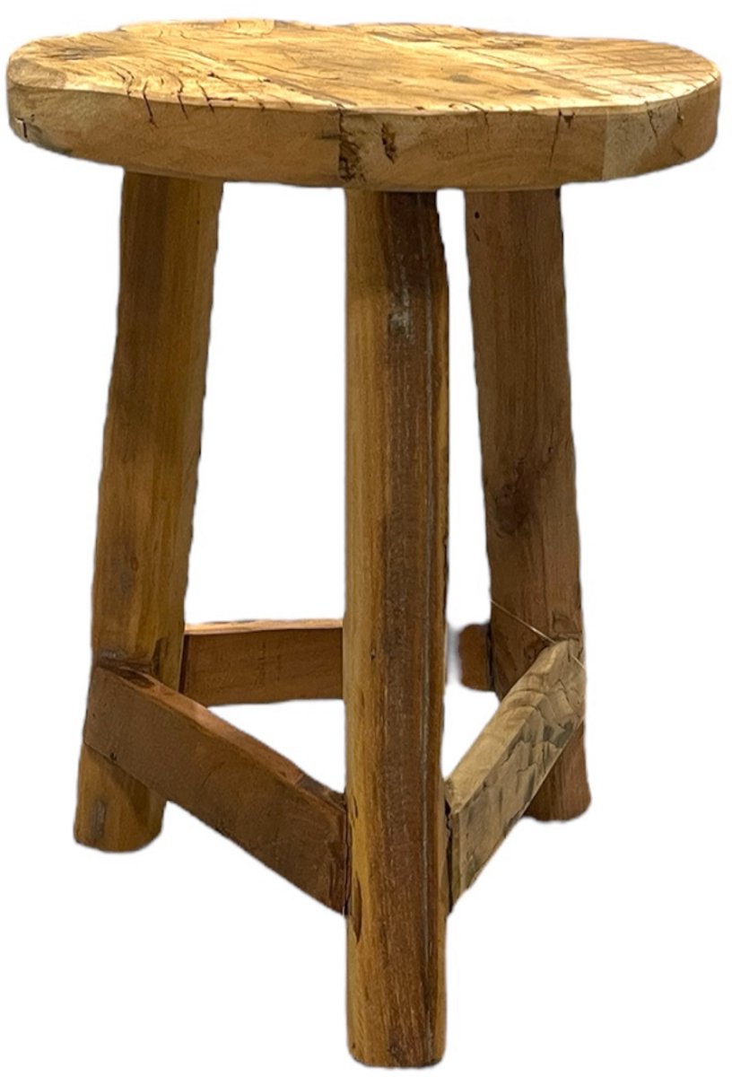 by Mooss - Kruk - Bijzettafel - Hout - Rond - Robuust - Grof - Ã˜ 36 cm - Vintage - Landelijk - Industrieel - Decoratie - Decoratief - Sfeervol - Trendy - Stoer - Uniek -