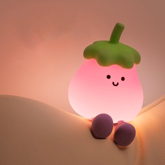 Kinder Nachtlampje - Aubergine - Timer - Veilig voor Kinderen - Nachtlampje Baby - Zacht Siliconen - Dimbaar - Telefoonhouder - Draadloos - Babykamer Verlichting - USB Oplaadbaar - LED - Slaaphulp - Duurzaam - Bedlampje - Kindvriendelijk - Fruit van kinder — afbeelding 3