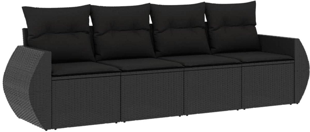 The Living Store 4-delige Loungeset met kussens poly rattan zwart - Loungeset - Tuinset - Lounge Set - Buitendecoratie - Tuinstoel