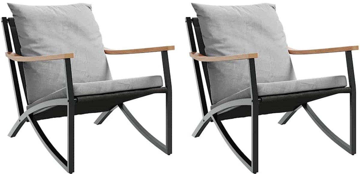 The Living Store Tuinstoelen 2 st met kussens staal zwart - Tuinstoel - Stoel - Buitendecoratie - Terrasdecoratie - Lounge Set