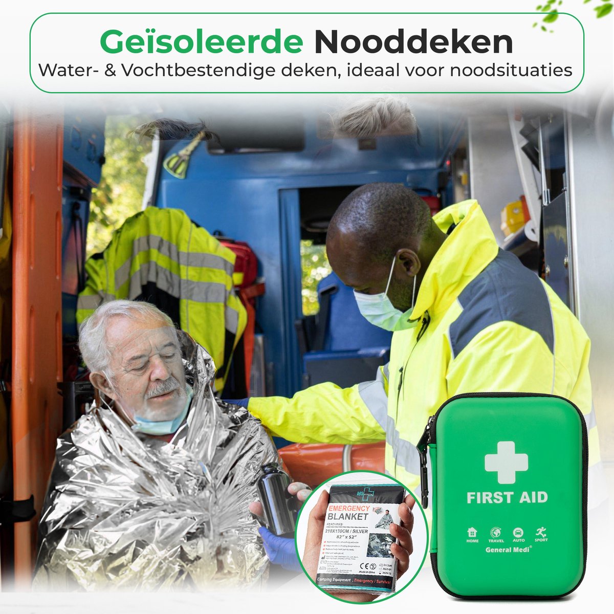 General Medi Verbanddoos Thuis 170-delig Groen - EHBO Kit met Nooddeken - Waterdichte Tas voor Huis en Auto – foto 6