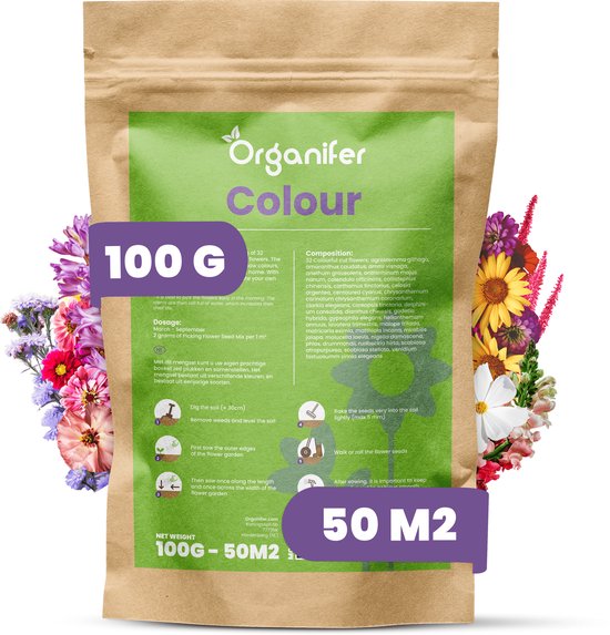 Plukbloemen Mengsel - 32 soorten (100g, 50m2) - Snijbloemen - Snijbloemen Zaad - Bloemenweide - Inheemse Zaden - Bloemen - Bloemzaden - Bloemzaadjes - Plukbloemen Zaad - Colour - Organifer