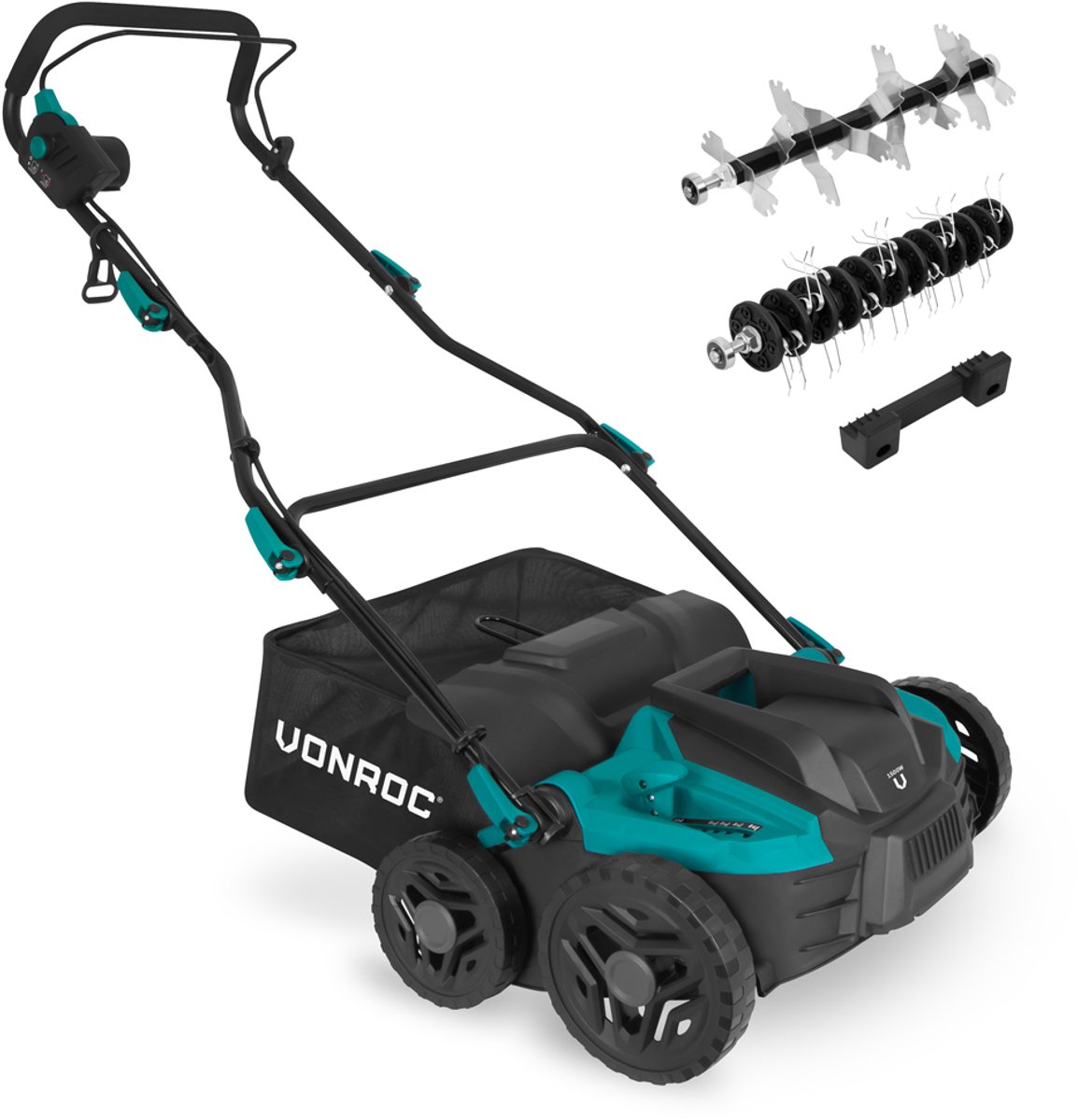 Bol.com VONROC Elektrische verticuteermachine - gazonbeluchter – 1500W - maaibreedte 36 cm – 5 standen: 4 dieptestanden (12/9/6/... aanbieding