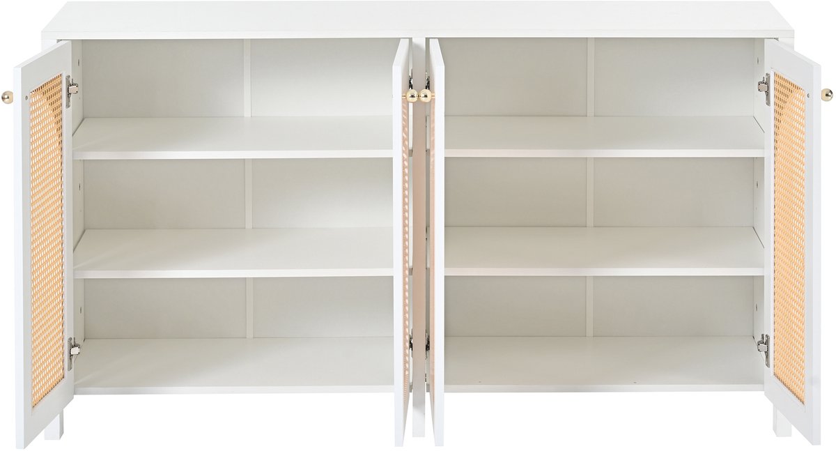 Modern dressoir in minimalistische stijl 4-rotan deur - metalen handvat eenvoudige buffetkast - wit