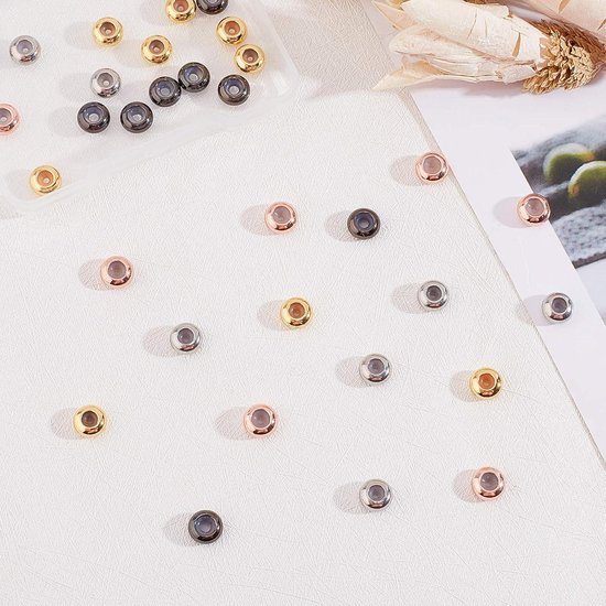 UNICRAFTALE 30 stuks 6 mm gouden afstandskralen met rubberen binnenkant roestvrijstalen schuifregelaar kralen stopperkralen voor kettingen en armbanden voor het maken van sieraden, rubberen gat 2 mm