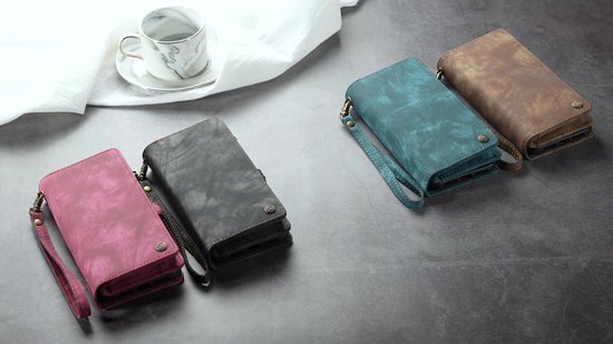 Étui portefeuille Solidenz iPhone 16 Pro - Étui portefeuille iPhone 16 Pro - Étui téléphone 16 Pro - Étui 16 Pro avec porte-cartes - Avec poche zippée - Avec dragonne - Bleu