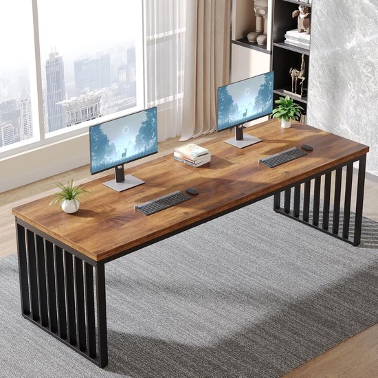 Bureau Tribesigns - Bureau d'ordinateur - Table Ordinateur - Table de bureau - Bureau - 180 x 60 x 76 cm - Structure en métal - Look bois - Marron