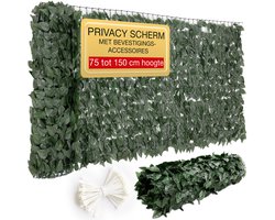 ELONEO Balkonscherm 300x100 cm – Weerbestendig Tuinscherm – Kunsthaag met Bladmotief – Groen