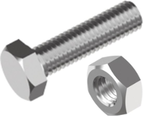 Roestvrijstalen tapbout met zeskantmoer, M10X40mm.
