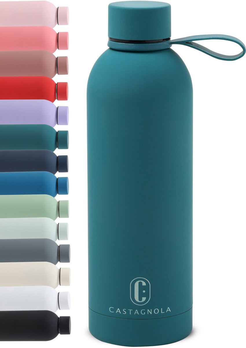Castagnola Waterfles - RVS Drinkfles 500 ML - Stalen Thermosfles - Drinkflessen voor Volwassenen - Dubbelwandig - Blauwgroen