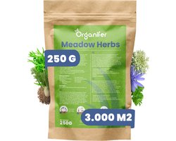 Weide kruidenmengsel Voor Paardenweide – Meadow Herbs (250gr, 3000m2) - Verbetert Spijsvertering & Vitaliteit, Natuurlijke Weerstandsverhoging, Ideaal voor Gezonde Paardenweide, Bevat Walstro, Pastinaak, Peterselie & Meer - Organifer