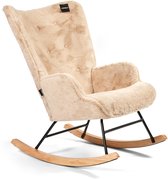 Aemely® Schommelstoel 'Mama' - Beige Imitatiebont, Blank Hout