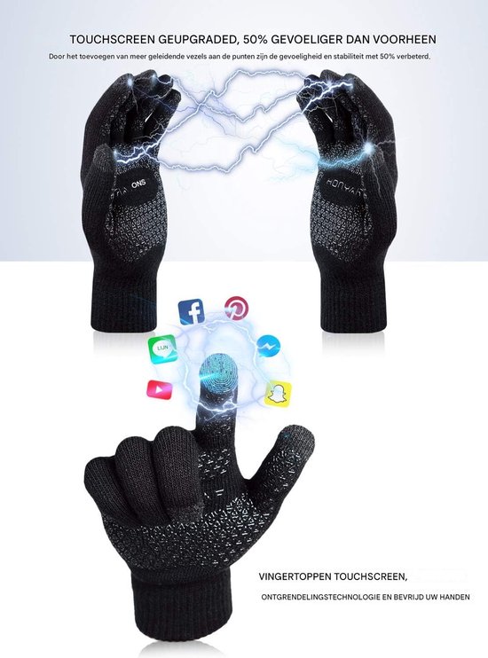 Thermische winterhandschoenen voor dames en heren, warme touchscreen- handschoenen met zwarte fleecevoering, zachte wollen gebreide elastische manchet voor skiën, wandelen en hardlopen