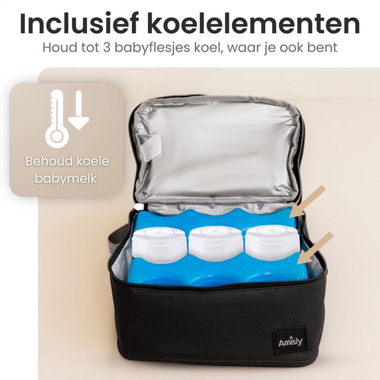 Amisly Luxe Koeltas Zwart - Kolftas Met 2 Koelelementen - Baby Voeding Vervoeren - Moedermelk tot 12 uur Koel - Lunchtas - Voor Onderweg van Amisly — afbeelding 4