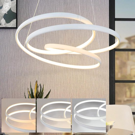 NETTLIFE LED Hanglamp - wit - 3000-6500K dimbaar - 55W eettafel lamp - moderne eetkamerlamp 50CM - met afstandsbediening - voor woonkamer | slaapkamer | keuken