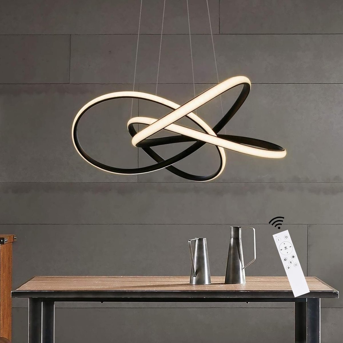 NETTLIFE LED Hanglamp - zwart - Moderne Hanglamp Ø62cm - Ringen Kroonluchter - 62W Dimbaar met Afstandsbediening - In Hoogte Verstelbare Binnenverlichting - Woonkamer | Restaurant | Slaapkamer