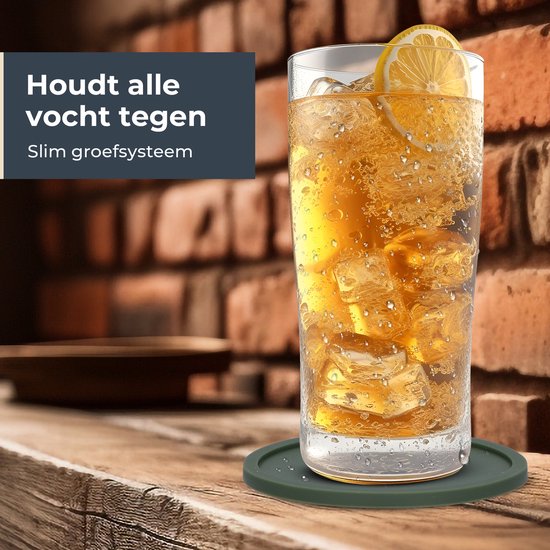 Sous-verres en Siliconen Castagnola – Sous-verres de Sous-verres Verres Design support – Set de 8 dessous de verre – Antidérapants – Vert