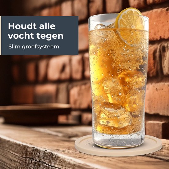 Sous-verres en Siliconen Castagnola – Sous-verres de Sous-verres Design avec support – Set de 12 dessous de verre antidérapants – Beige