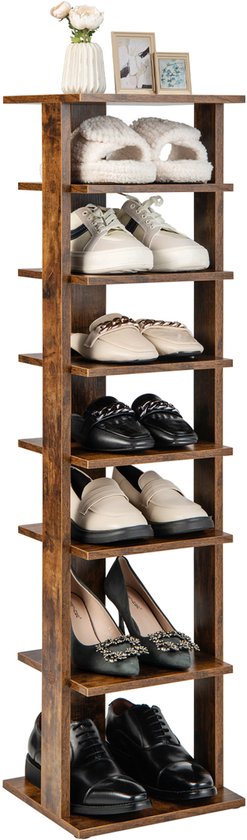COSTWAY Schoenenrek, 8 niveaus, smal, schoenenkast van hout, in hoogte verstelbaar, schoenenstandaard, schoenenorganizer, verticaal, vrijstaand hoekrek, staand rek voor ingang, hal