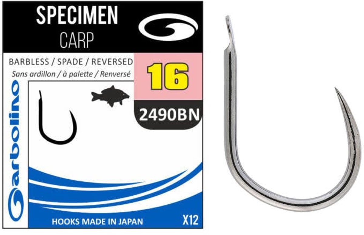 Garbolino Specimen - Carp 2490BN Reversed Barbless - Spade (12 pcs) - Maat : 8