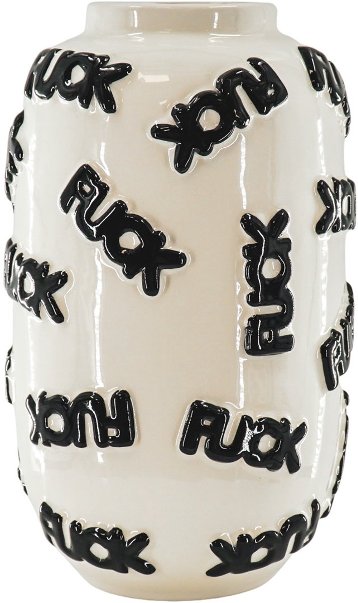 Housevitamin Vaas – Bloemenvaas ‘F*CK’ – Keramiek – Wit/Zwart – 17x17x27 cm – Design Eyecatcher – Statement Vaas