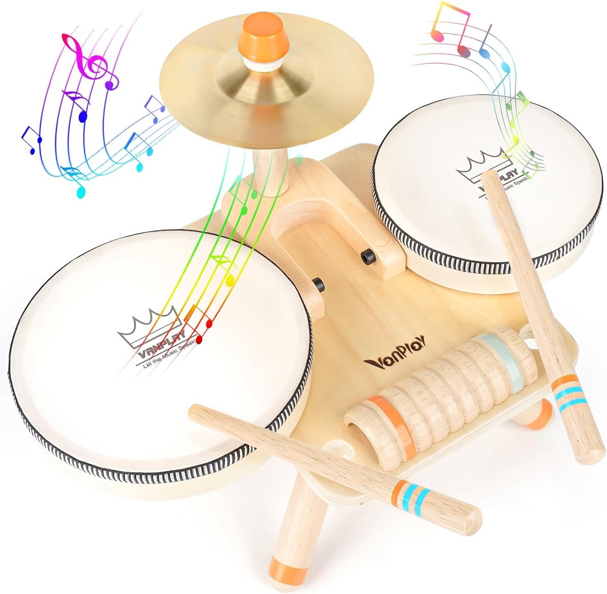 Houten Drumstel voor Kinderen vanaf 3 Jaar - Muziek Speelgoed voor jongens en meisjes - Perfect Cadeau voor Motorische Ontwikkeling