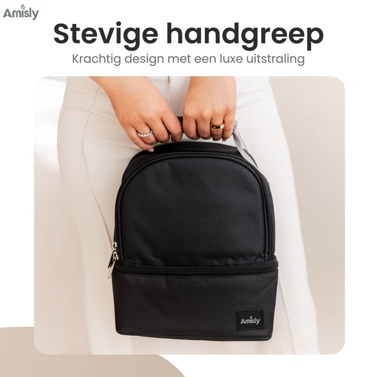 Amisly Luxe Koeltas Zwart - Kolftas Met 2 Koelelementen - Baby Voeding Vervoeren - Moedermelk tot 12 uur Koel - Lunchtas - Voor Onderweg van Amisly — afbeelding 3